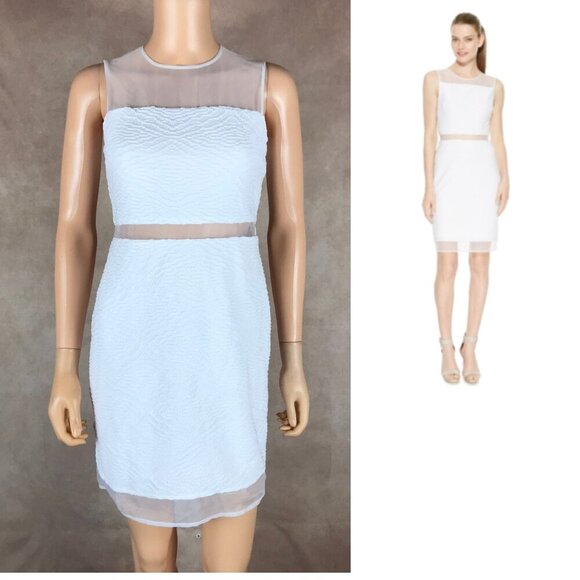 CALVIN KLEIN Textured Organza Illusion White Sheath Dress NWT 2 Petite - Picture 1 of 8